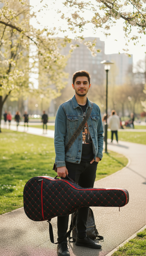 کیف گیتار دوچهارم چرم صنعتی مطلسه دوزی شده تولیدی سینا