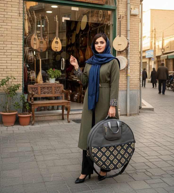 کاور دف چرم صنعتی با ترکیب پارچه مجلسی سینا