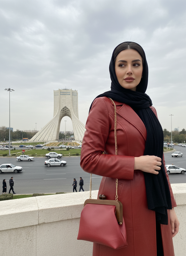 کیف دهانه چوبی با چرم گاوی