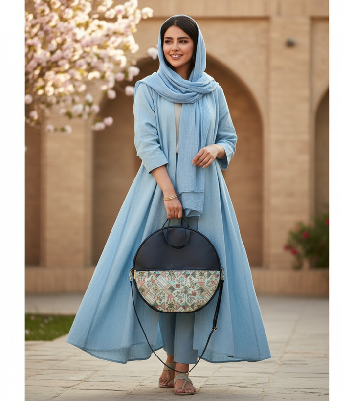 کاور دف چرمی ترکیبی با پارچه مجلسی زیبا