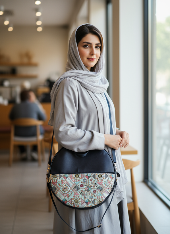 کاور دف چرمی ترکیبی با پارچه مجلسی زیبا