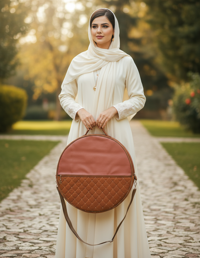 کاور دف چرمی وترکیبی با مخمل مطلسه دوزی شده همراه با کیف هدیه
