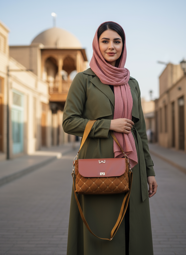 کاور دف چرمی وترکیبی با مخمل مطلسه دوزی شده همراه با کیف هدیه